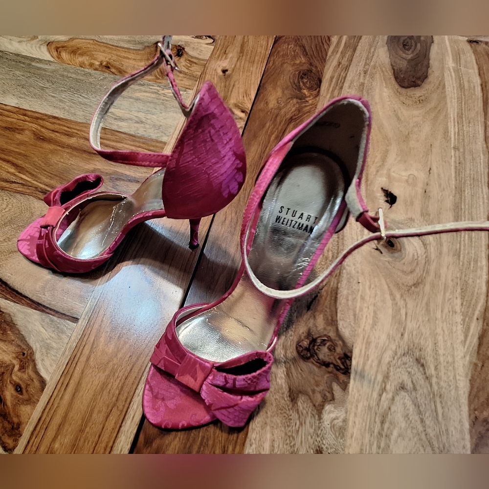 Stuart Weitzman Pink Satin Heels with Stiletto and Ankle Strap
